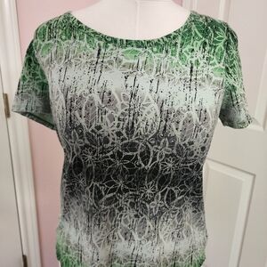 Style & Co. Green and Black Patterned Short Sleeve Top